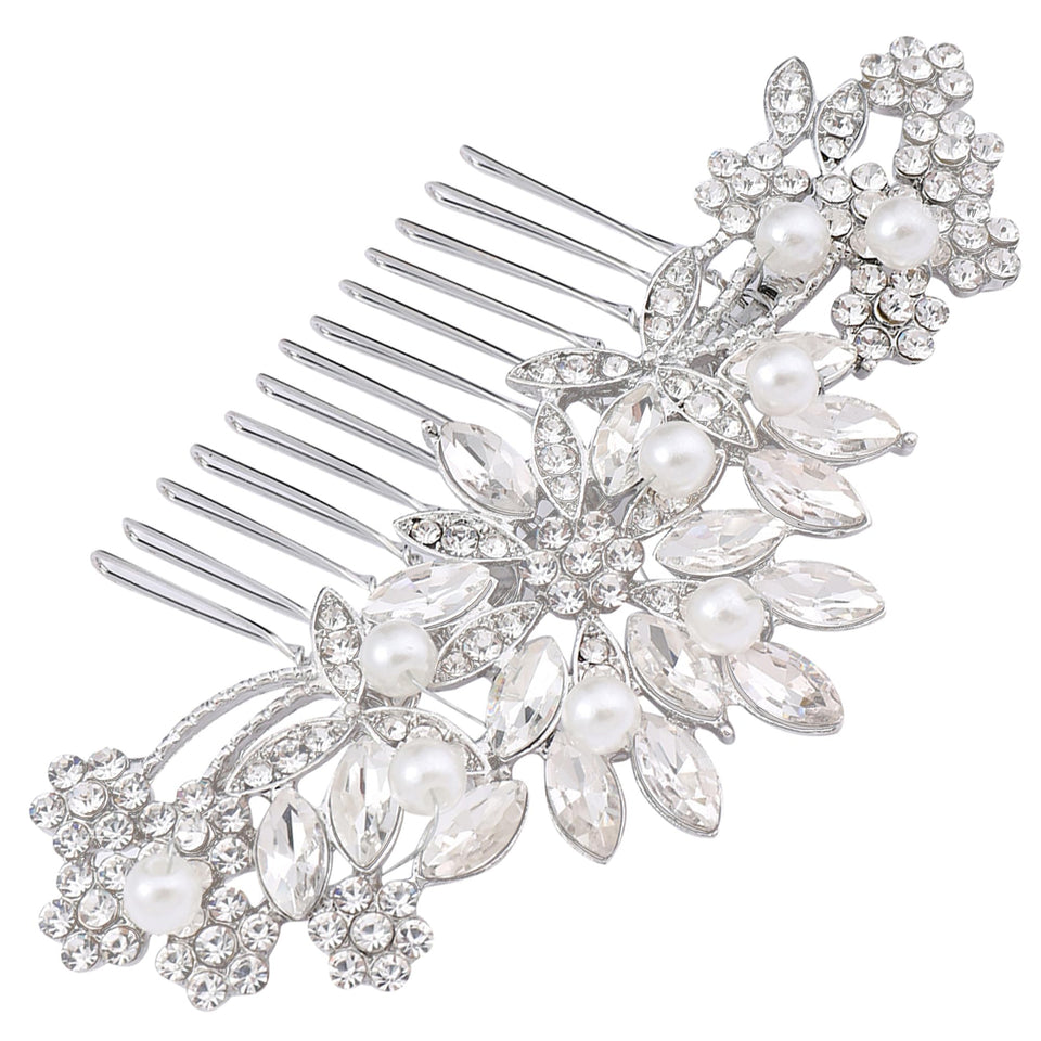 Hapibuy crystal wedding hair comb with pearls adds sparkle to a bridal updo.