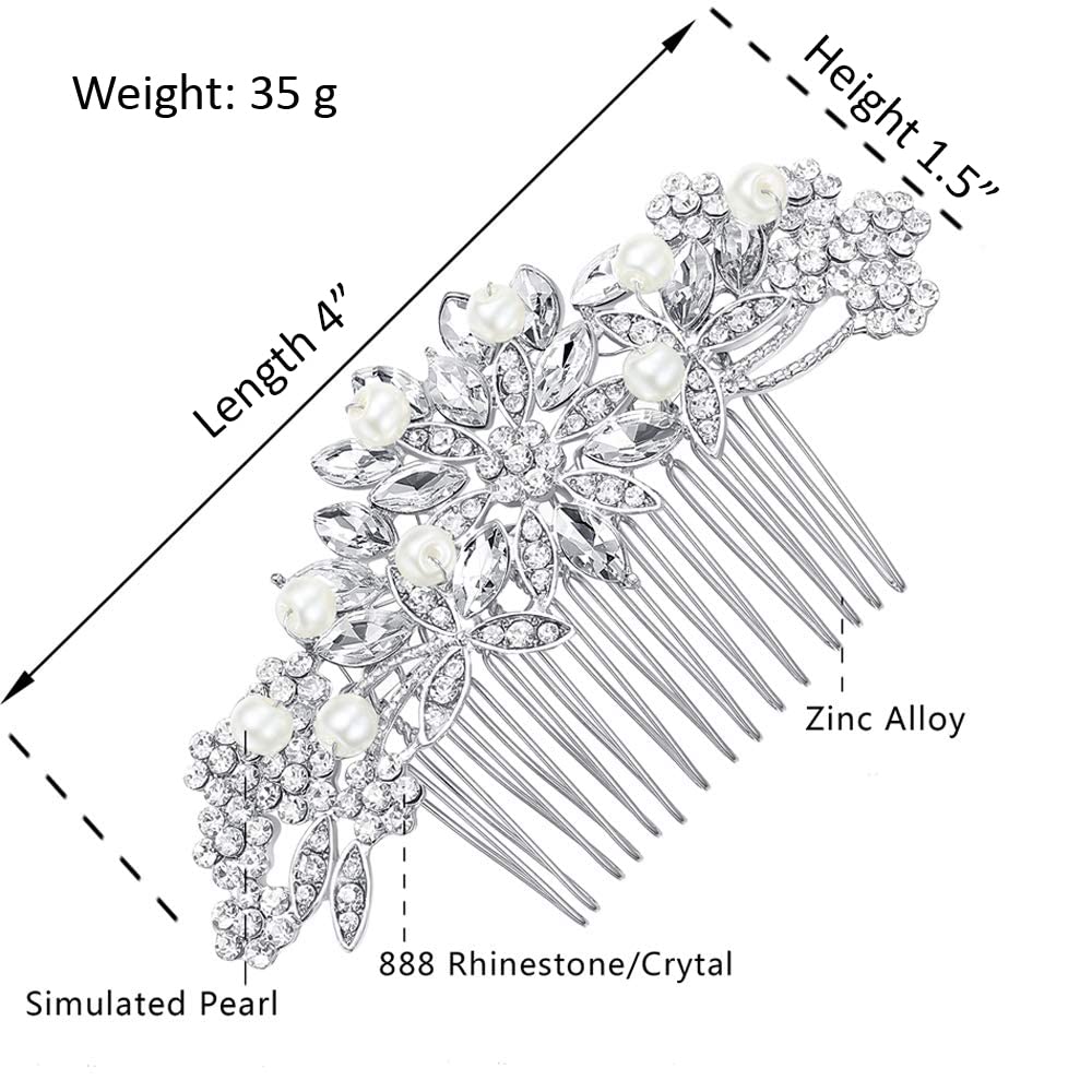 Hapibuy gold crystal hair comb in vintage flower-leaf design for formal events.