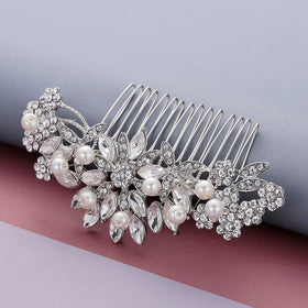 Hapibuy silver crystal hair comb enhances a classic bridal hairstyle with shimmer.
