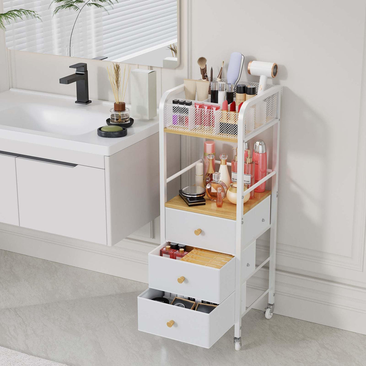 HapiRm durable ironwood and non-woven fabric construction withstands daily organization.