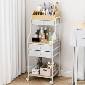 HapiRm floor makeup organizer cart front view with easy-access cosmetics and skincare storage.