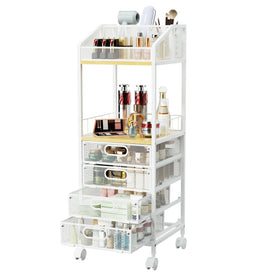 HapiRm makeup organizer cart top compartments for brushes and perfumes with quick access.