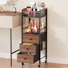 HapiRm rolling makeup cart top compartments for brushes and perfumes, organized and accessible