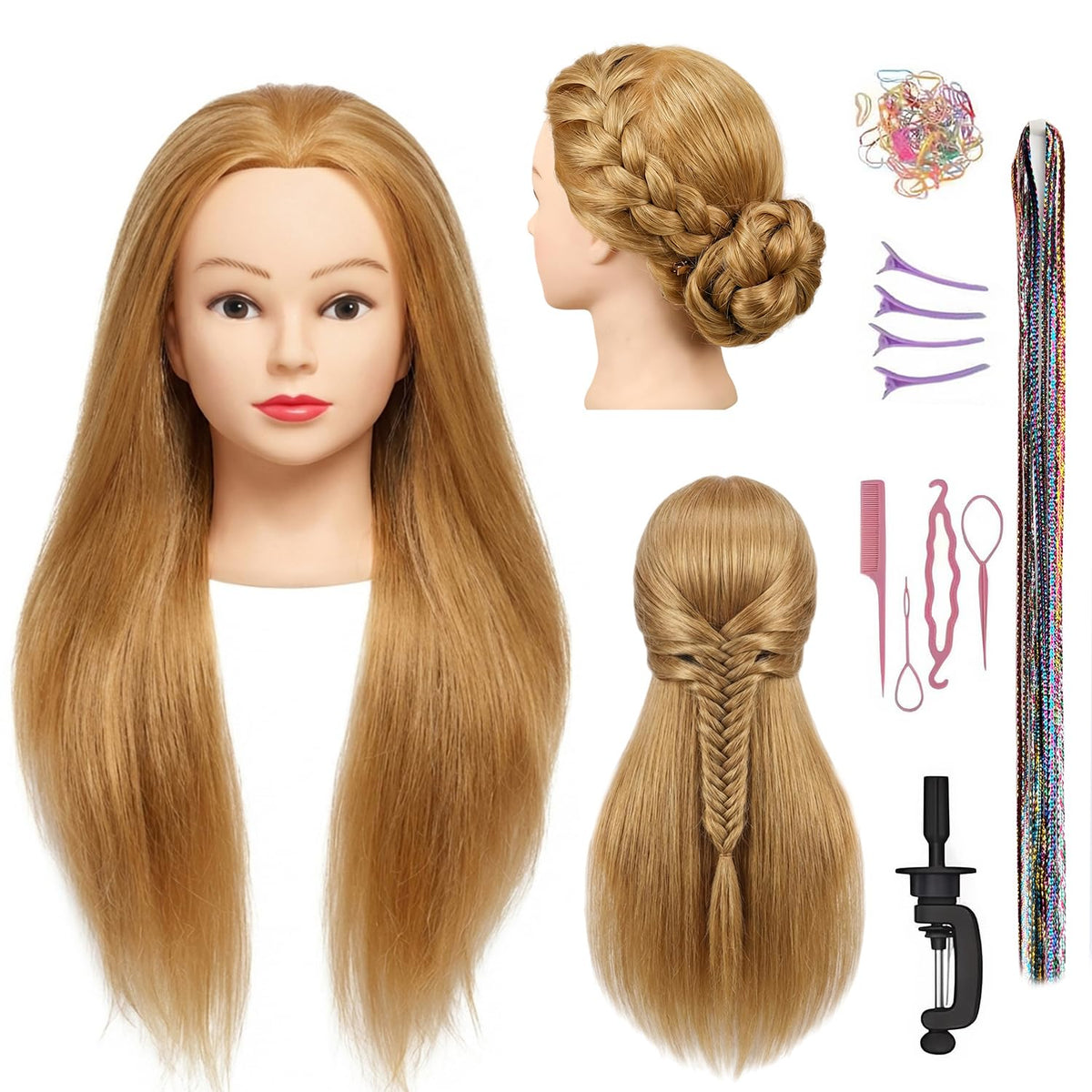 HAPOWELL 80% real hair head with detailed texture for lifelike braiding practice