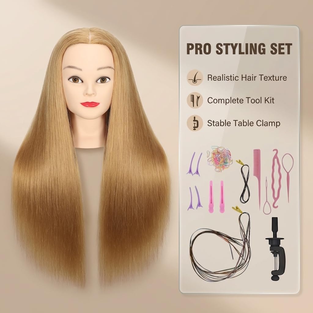 HAPOWELL head secured on clamp stand for stable, precise styling practice