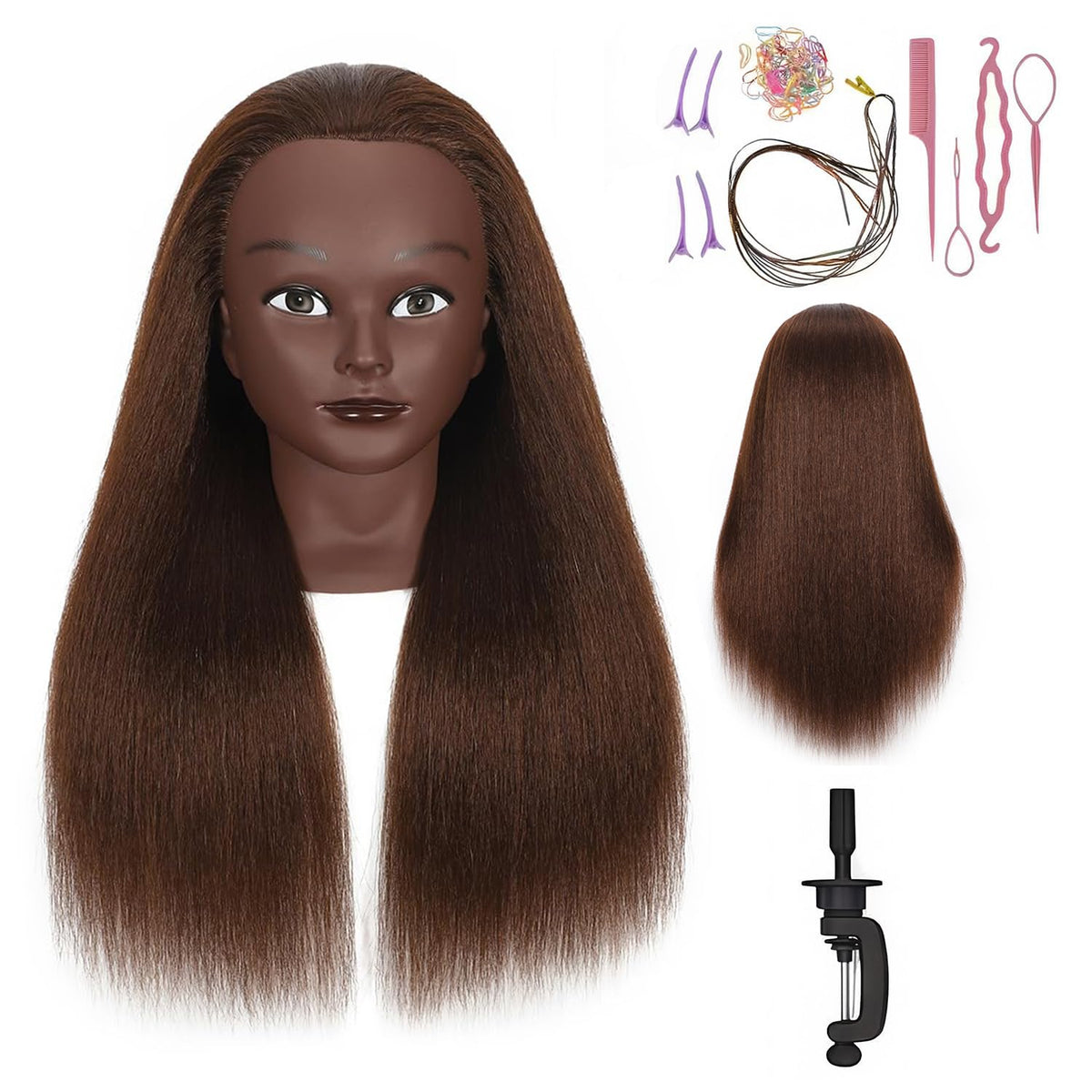HAPOWELL real hair mannequin head front view for authentic braiding practice