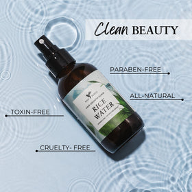 Happi Hummingbyrd rice water spray mist on damp hair for shine.