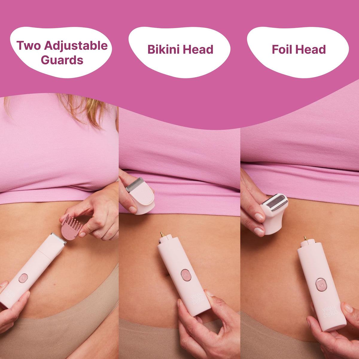 HAPPY CURVES Smoothie bikini trimmer waterproof design for wet or dry use.