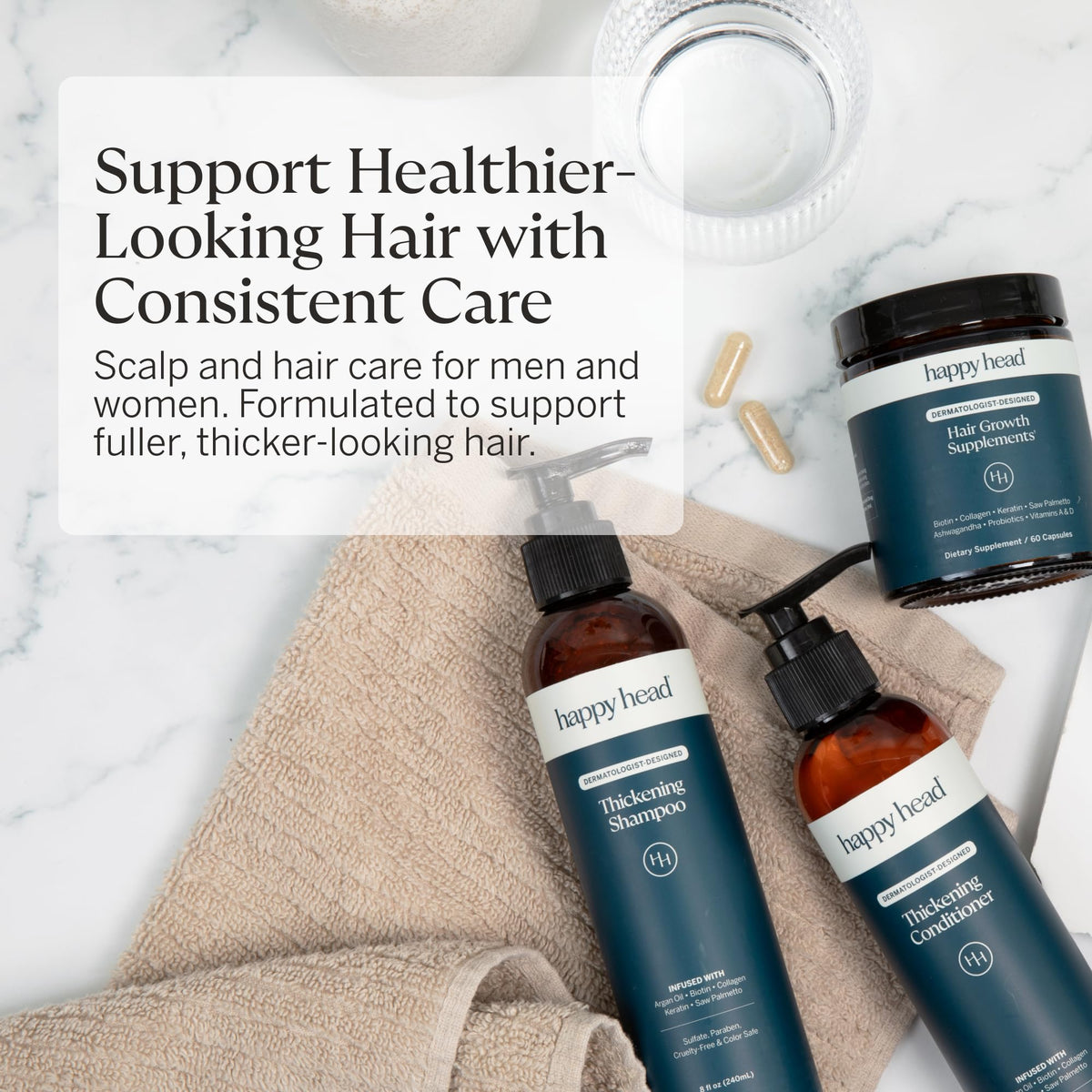 Happy Head collagen keratin formula for enhanced manageability.
