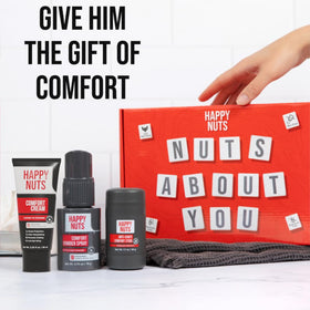 Happy NUTS groin-area deodorant cream providing dryness and freshness.