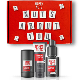 Happy NUTS anti-chafing stick showing a smooth glide for friction defense.