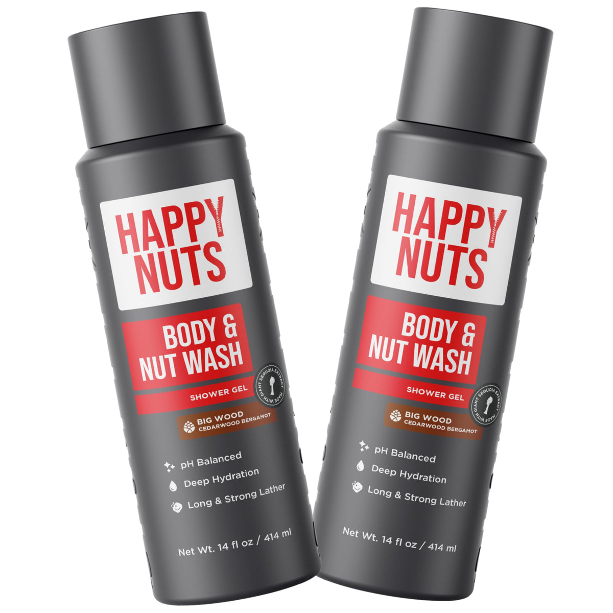 HAPPY NUTS Big Wood bottle pour highlights a refreshing cleanse with sandalwood aroma.