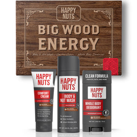 Happy Nuts Big Wood Energy Box cover presents stylish gift-ready packaging.