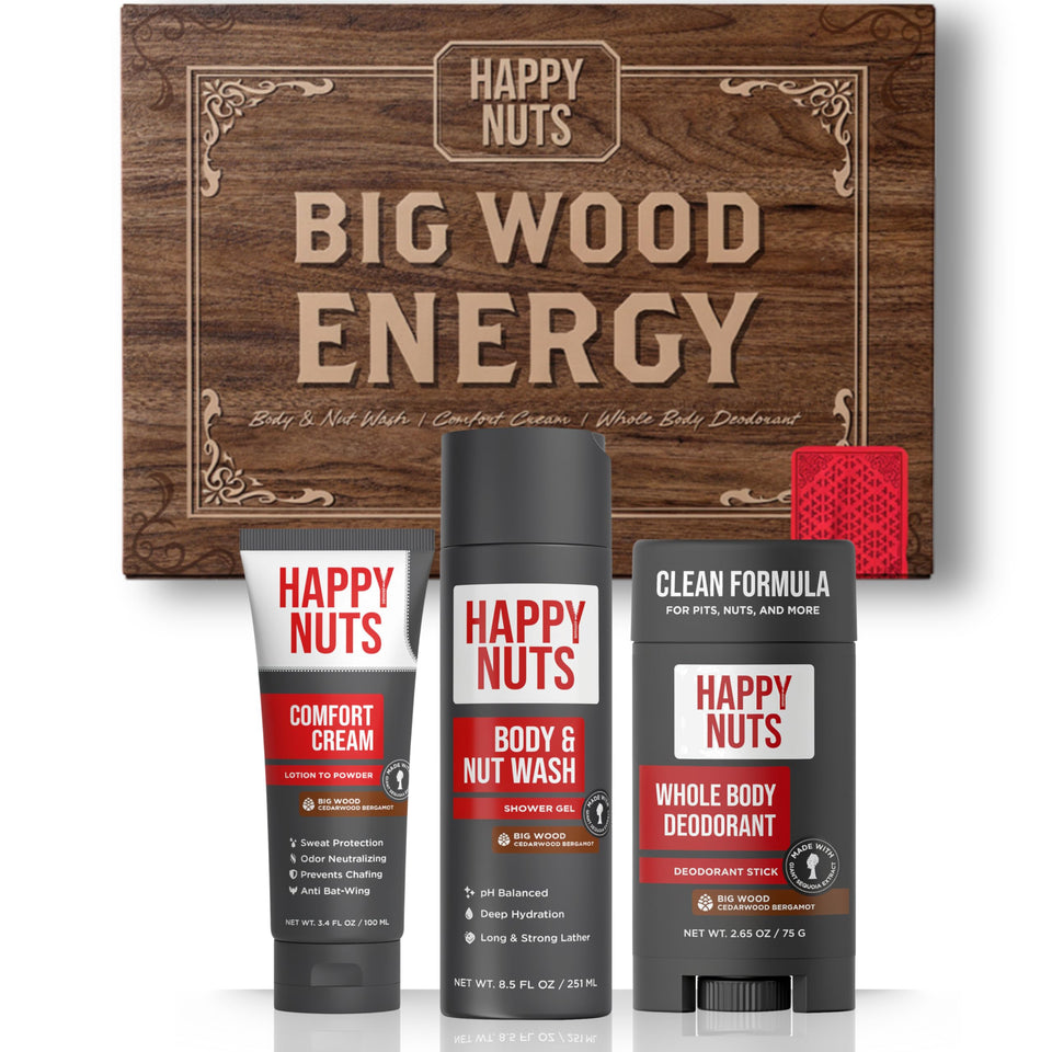 Happy Nuts Big Wood Energy Box cover presents stylish gift-ready packaging.
