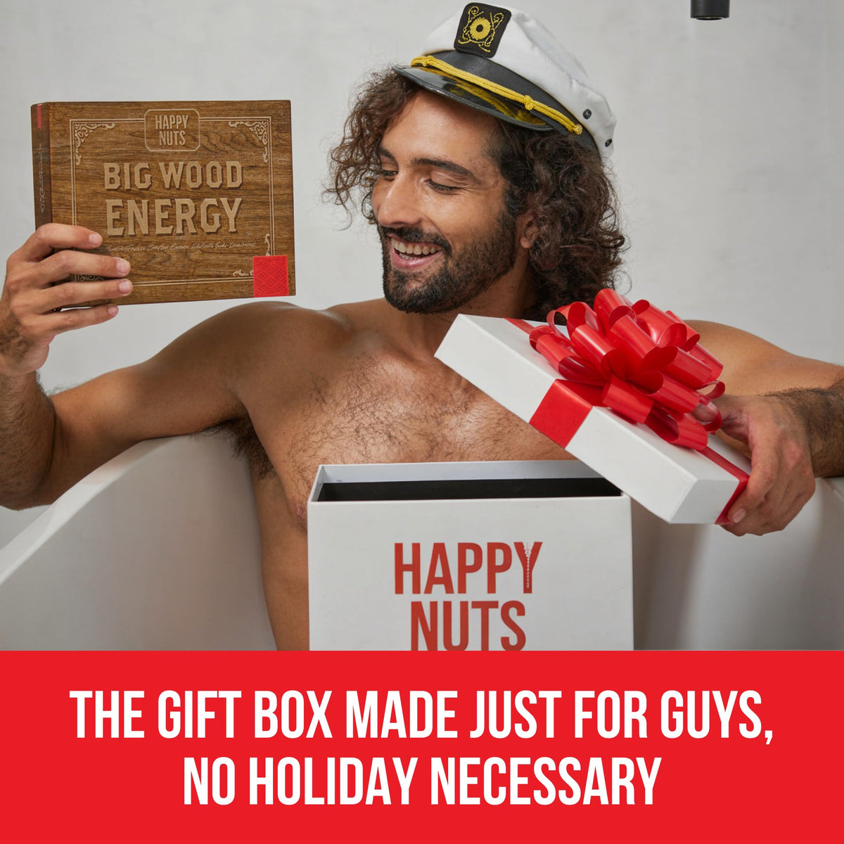 Happy Nuts Big Wood Energy Box open reveals a complete men's care set.