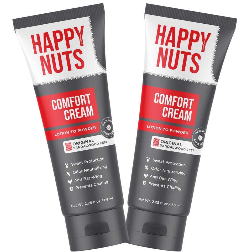 HAPPY NUTS Comfort Cream Deodorant packaging front highlights aluminum-free protection.