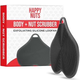 HAPPY NUTS silicone body scrubber full view for deep exfoliation during showers