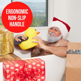 HAPPY NUTS silicone body scrubber rear-angle view highlights compact design for daily use