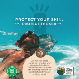 Happy Ocean Shimmer Sunscreen packaging shown in eco-friendly tube