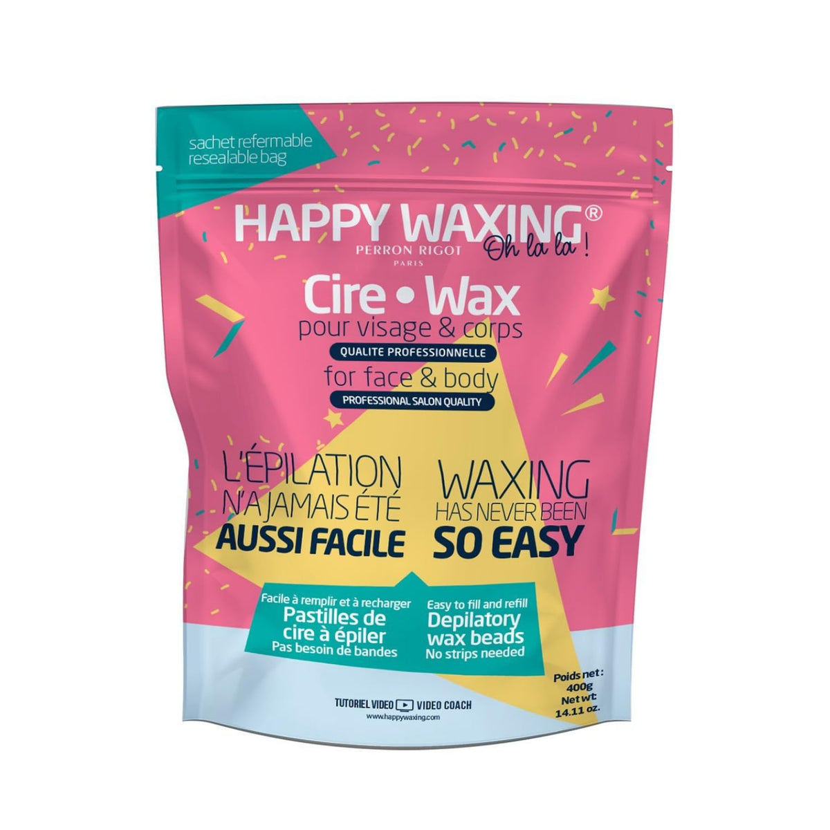 Happy Waxing refill beads front view for sensitive skin, gentle hair removal