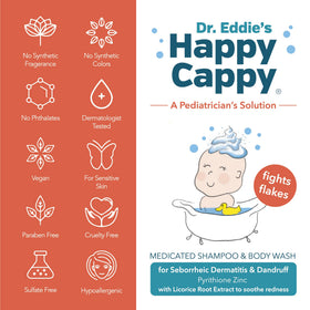 Happy Cappy baby body wash bottle setup for dual-use cleansing of hair and skin.