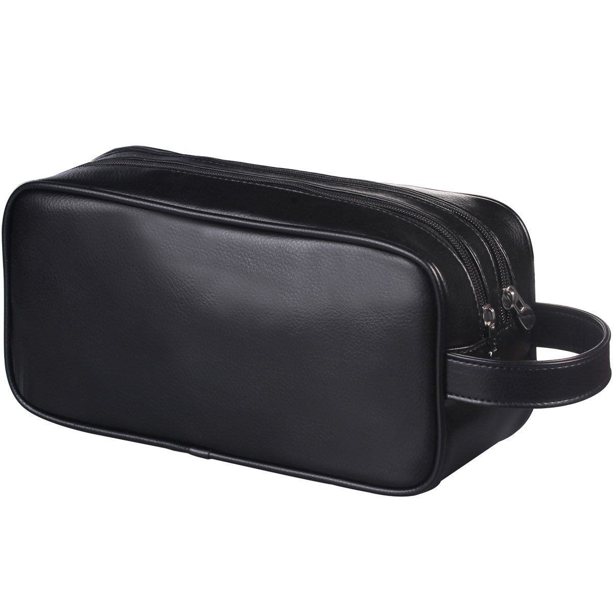 HappyDavid soft PU leather toiletry bag open showing organized compartments for quick access