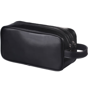 HappyDavid soft PU leather toiletry bag open showing organized compartments for quick access