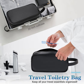 HappyDavid water-resistant PU leather bag protecting contents during bathroom routines
