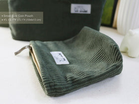 HappyHeidi medium corduroy bag with inner divider for organized cosmetics.