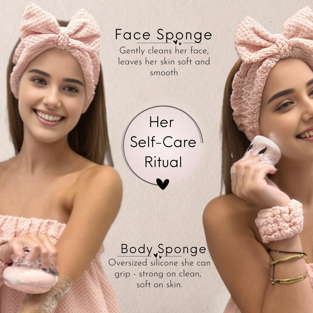 HAPPY LOLLI Power Shower Gift Set wristbands add a comfy touch to daily pampering.
