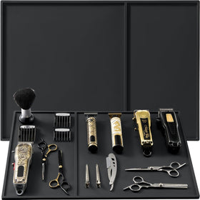 HAPPYPOSH barber mat 20x14 top view highlights room for multiple clippers and tools.