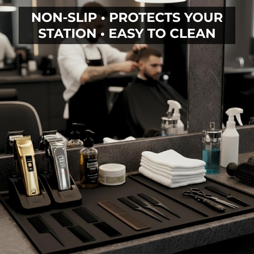 HAPPYPOSH barber mat durable rubber construction built for daily use.