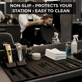 HAPPYPOSH barber mat durable rubber construction built for daily use.