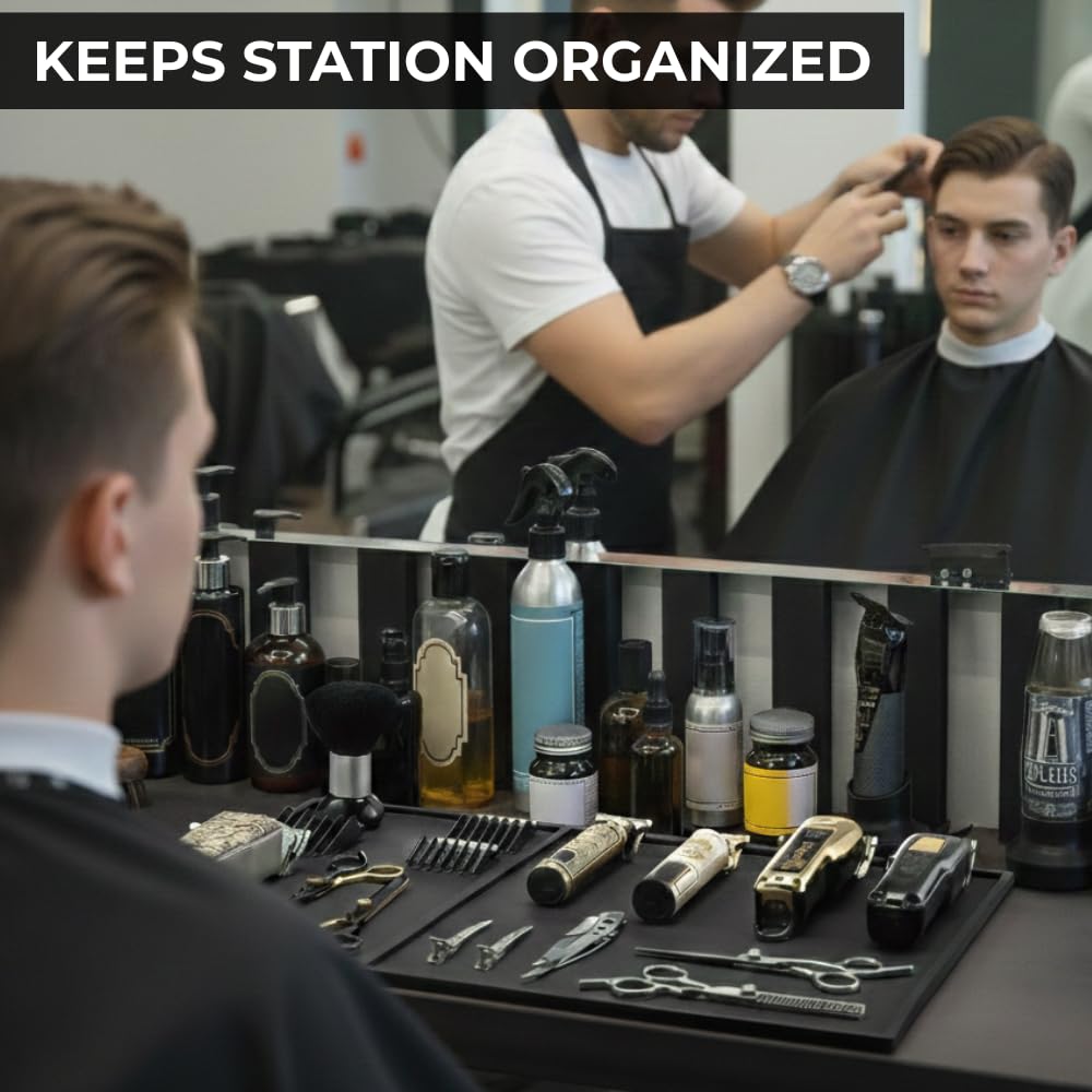 HAPPYPOSH barber mat easy-clean surface quick wipe between clients.