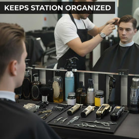 HAPPYPOSH barber mat easy-clean surface quick wipe between clients.