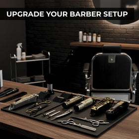HAPPYPOSH barber mat professional workstation complements barbershop setups.