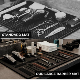 HAPPYPOSH barber mat protective surface shields countertops from scratches.