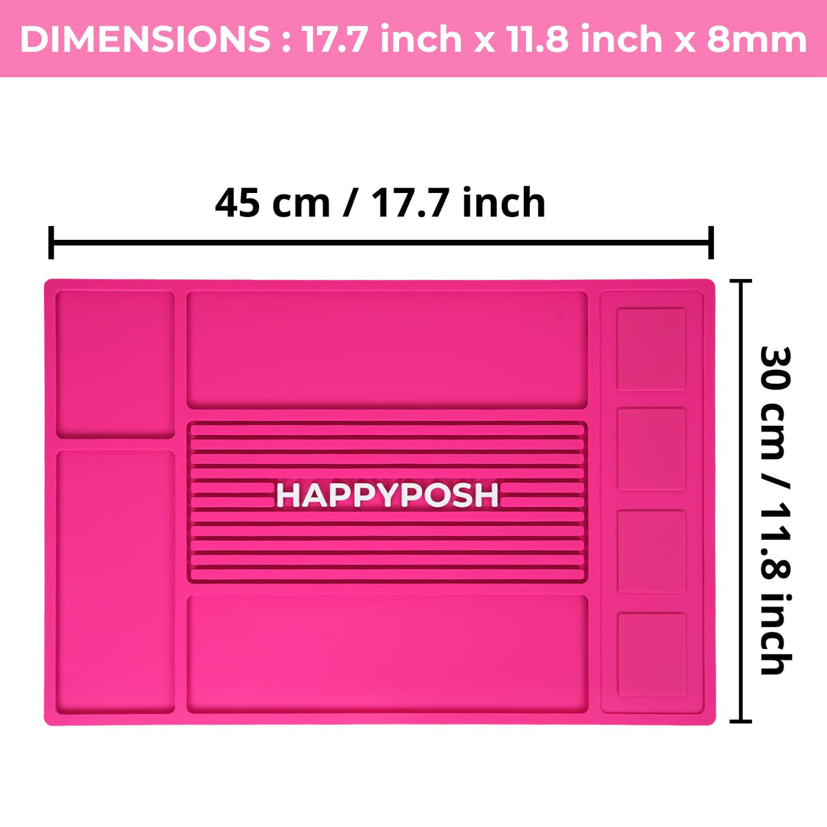 HAPPYPOSH Pink mat features anti-slip backing to prevent skidding.