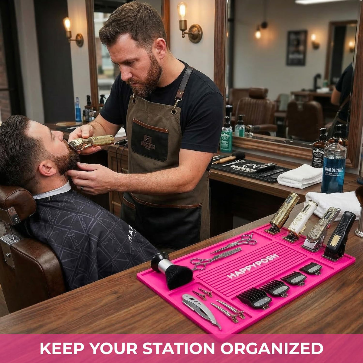 HAPPYPOSH Magnetic Barber Mat promotes tidy station organization during busy shifts.