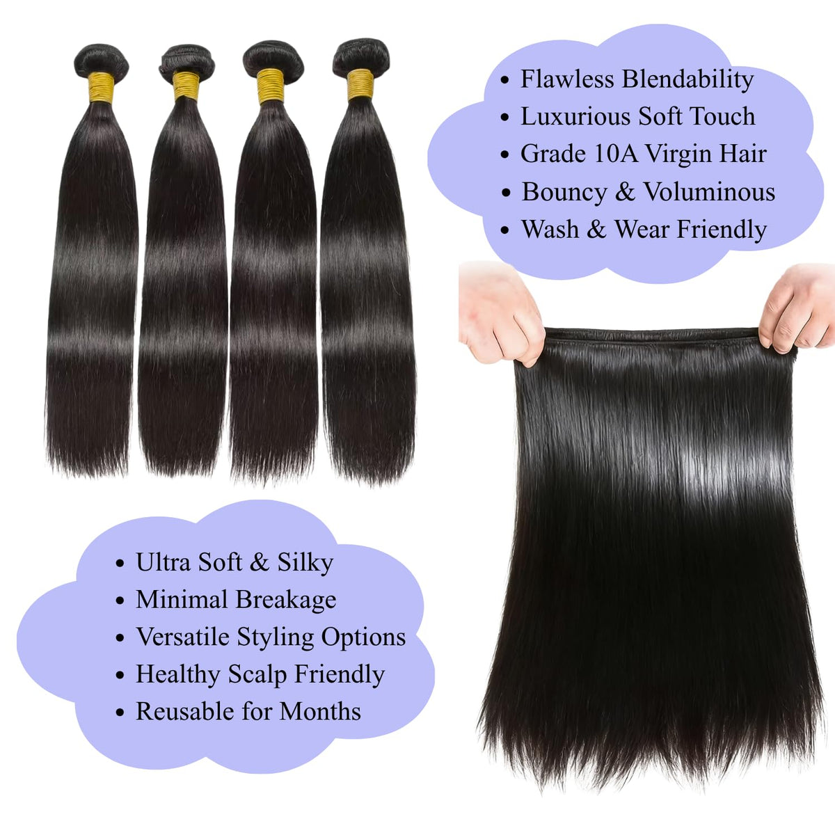 Happy Skio straight bundles 26 inch dramatic length with glossy finish