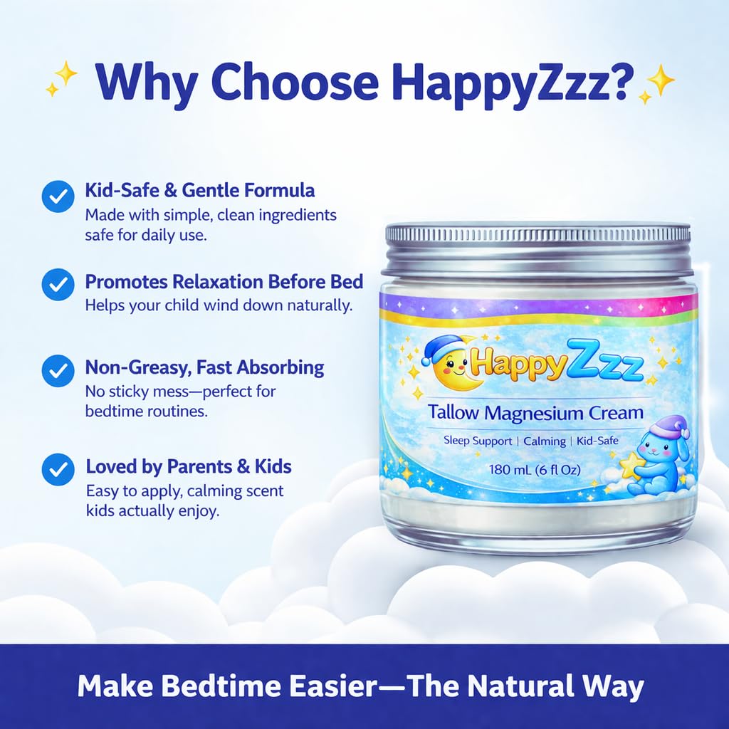 HappyZzz Organic Magnesium Lotion for Kids application shows a calm bedtime massage.