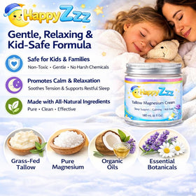 HappyZzz lavender bottle highlights a soothing scent for a peaceful night routine.