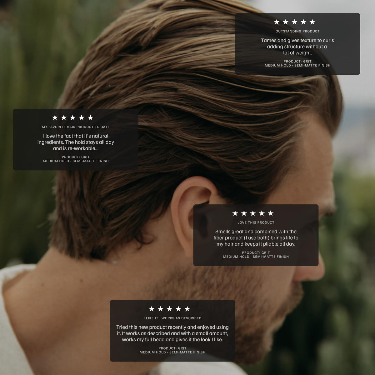 Hardworking Gentlemen GRIT natural oils nourish scalp while styling.