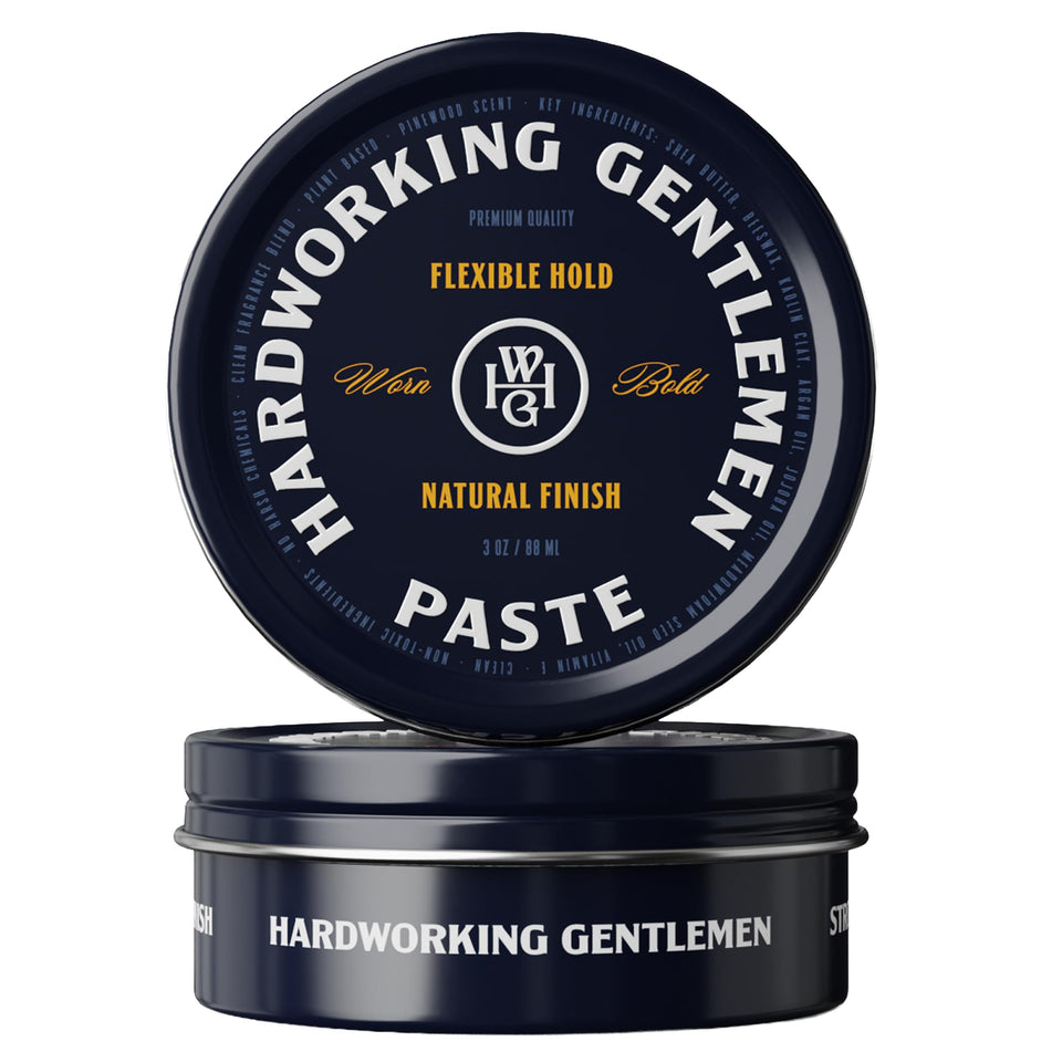 Hardworking Gentlemen hair paste bottle pour shows easy, controlled application for daily styling.