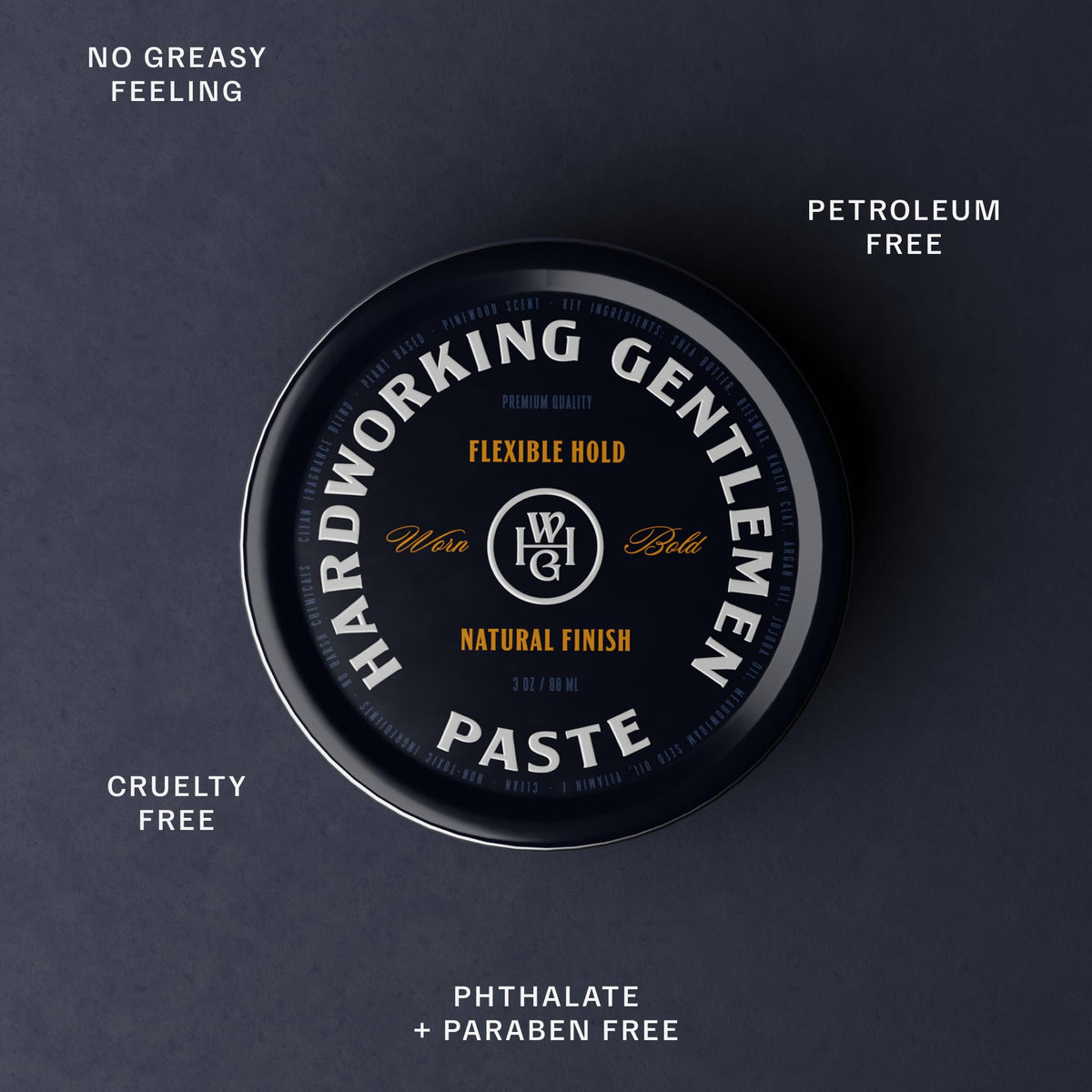 Hardworking Gentlemen hair paste scent pinewood evokes fresh grooming routine.
