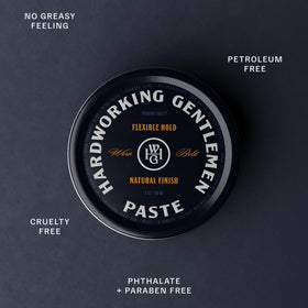 Hardworking Gentlemen hair paste scent pinewood evokes fresh grooming routine.