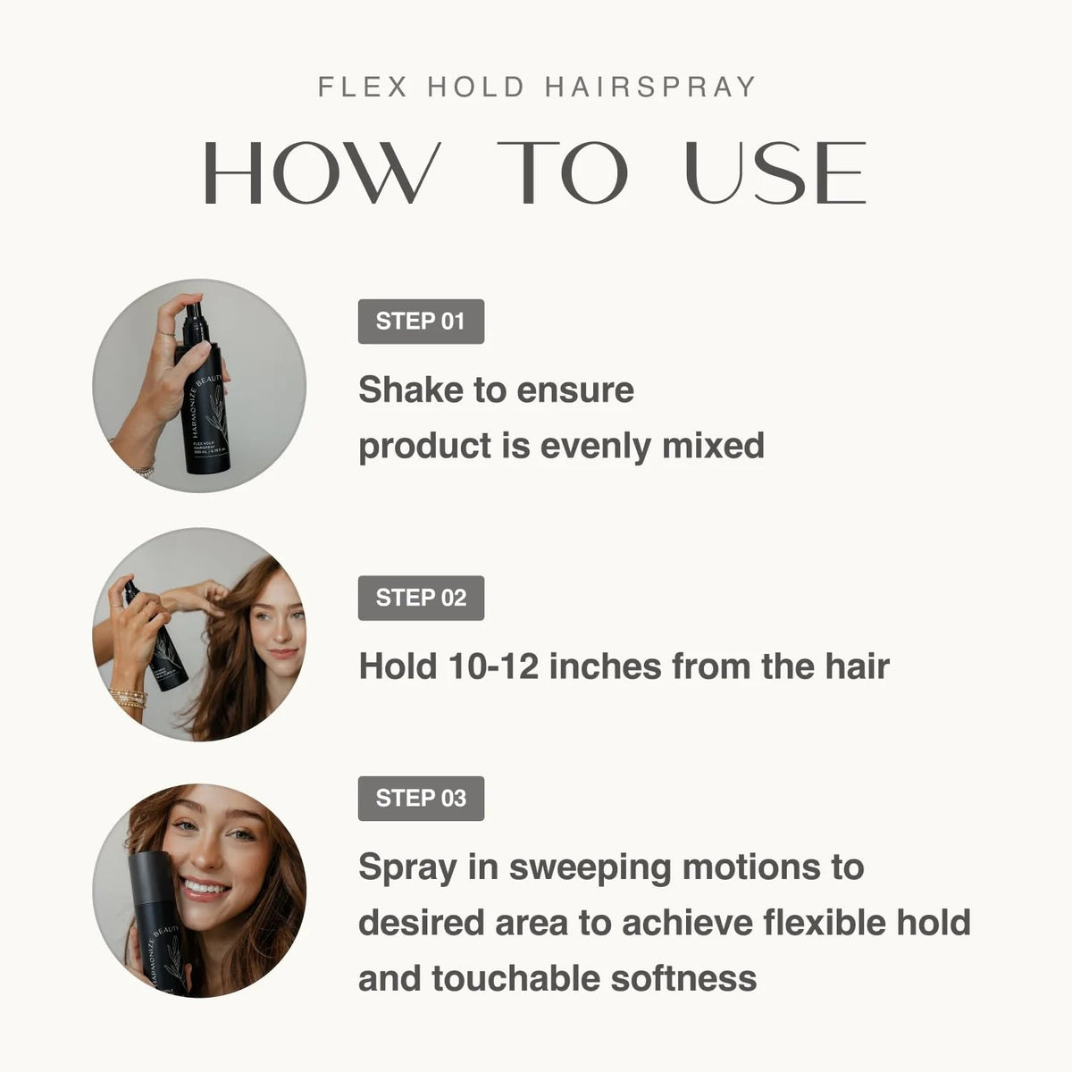Harmonize Beauty Flex Hold with gardenia fragrance notes for a refreshing scent.