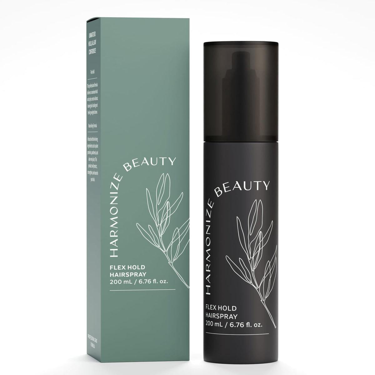 Harmonize Beauty Flex Hold bottle showing non-aerosol formula for flexible all-day styling.