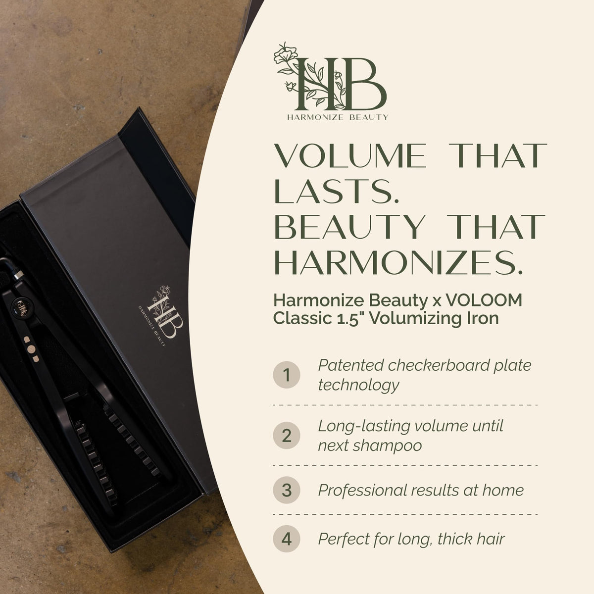 Harmonize Beauty VOLOOM ergonomic grip for comfortable use.