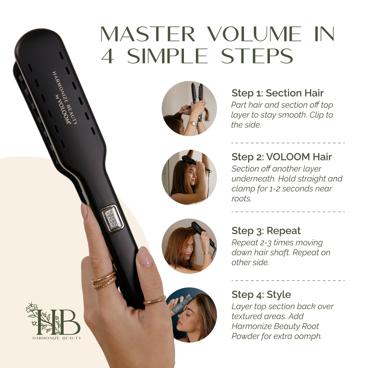 Harmonize Beauty VOLOOM sleek design complements modern styling routines.
